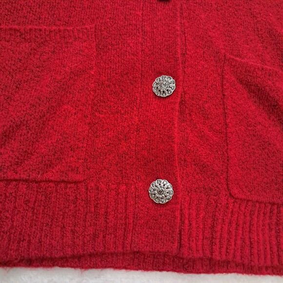 Talbots Cardigan Sweater Women's XS Red Sparkly Button Pockets Holiday Christmas - Picture 5 of 10
